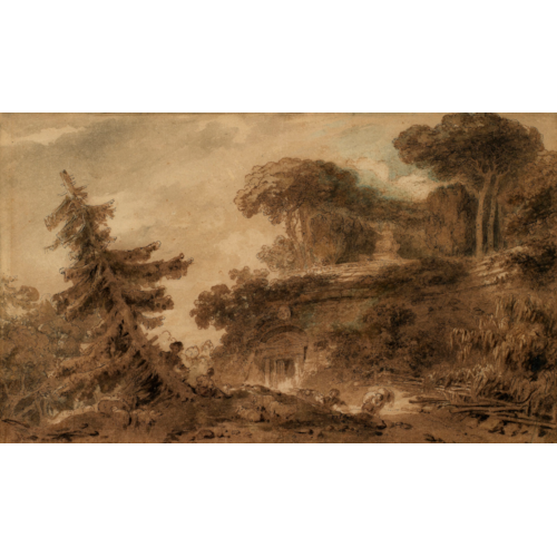 Lovers in a park with antique ruins